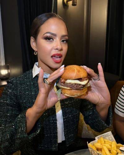 Christina Milian Enjoying A Classic Burger And Fries Combo