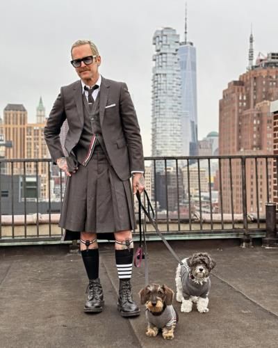 Bob Harper Poses With Puppies On Rooftop In Grey Attire