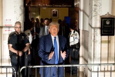 Donald Trump Arrives In Court With Attorney Todd Blanche