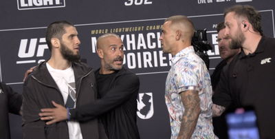 UFC 302 video: Islam Makhachev, Dustin Poirier have intense debate at first faceoff for title fight