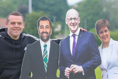 Lonely Douglas Ross takes photos with cardboard SNP leaders in bizarre campaign stop