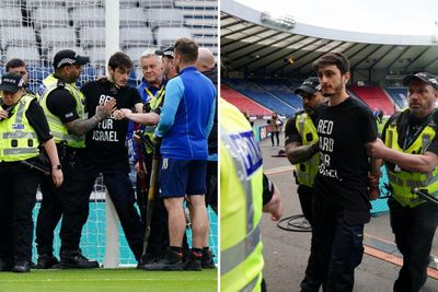 Pro-Palestine protestor chained to goalposts causes Scotland vs Israel delay