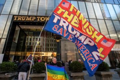Protesters Clash Outside Trump Tower During Former President's Speech