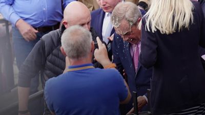 Reform leader Nigel Farage has milkshake thrown over him as he leaves pub in Clacton