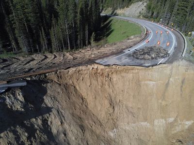 Wyoming’s Teton Pass: Huge chunk of road crumbles after motorbike crash