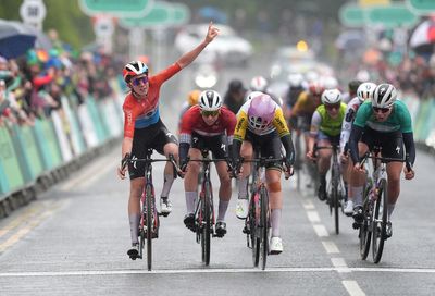 Tour of Britain cyclist celebrates win while rival overtakes her