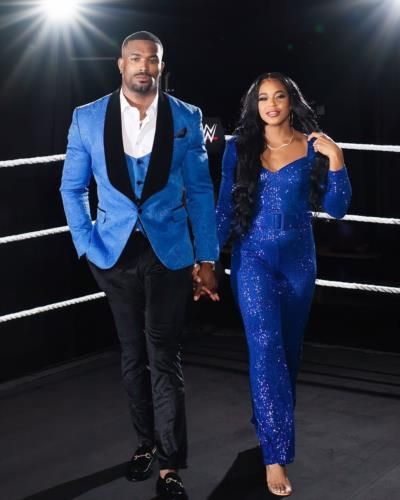 Bianca Belair And Husband Shine In Coordinated Blue Outfits