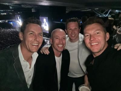 Celebrating Friendship And Cricket: Brett Lee And Friends Pose