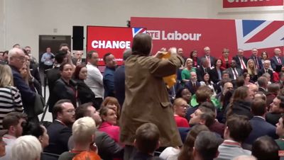 Protester interrupts Keir Starmer’s Labour party manifesto launch speech