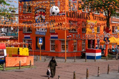 A street in The Hague gets an all-encompassing orange facelift for Euro 2024