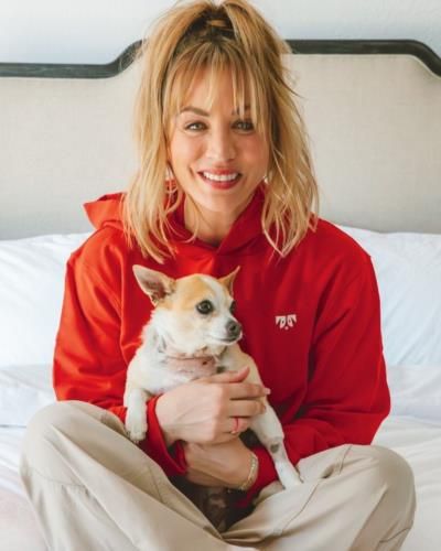 Kaley Cuoco Shines In Red With Her Cute Pet Dog