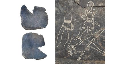 2,500-year-old slate containing drawings of battle scenes and paleo-alphabet discovered in Spain