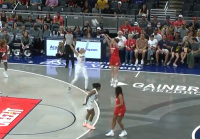 Caitlin Clark drained a stellar logo 3-pointer immediately after getting a pass from Kelsey Mitchell