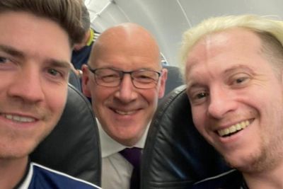 'Absolute lad': Tartan Army pose with John Swinney as he heads to Euros