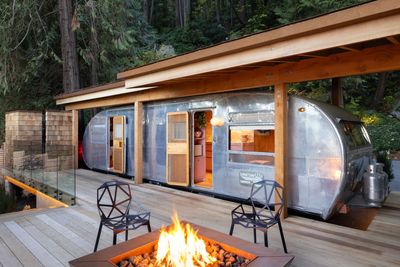 This Converted Trailer Turned Garden Guest House Has Incredible Interiors — With a Pink Marble Kitchen and Outdoor Shower