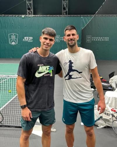 Alcaraz And Djokovic Training Together For Tennis Match Preparation