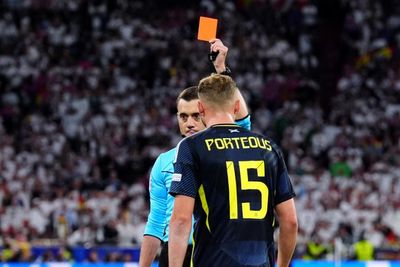 Porteous banned for two matches over Euro 2024 red card as Scottish FA fined by UEFA