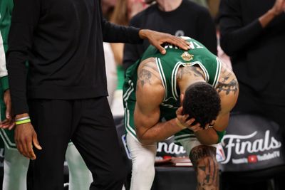 An emotional Jayson Tatum reacted to winning his first NBA title with the Celtics