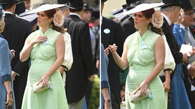 Princess Eugenie goes all-out in mint green dress with wedding day earrings and neutral clutch bag at Royal Ascot