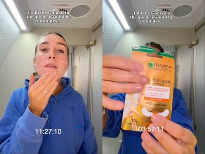 Influencer sparks outrage after showing off ‘15-minute’ skincare routine in plane bathroom