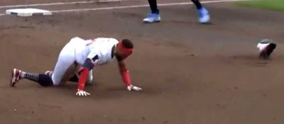 Willi Castro got bizarrely tripped up by his own batting helmet