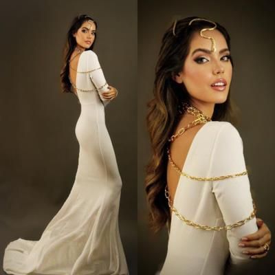 Elegant White Outfit With Golden Jewelry: Celeste Viel's Style