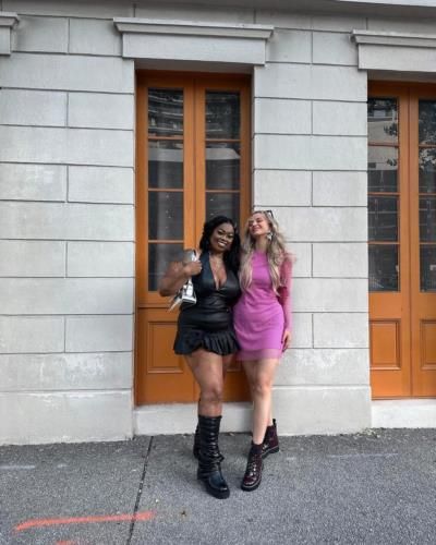 Adelaide And Friend: Stylish Duo In Pink And Black