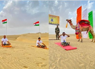 BSF Jawans perform Yoga on sand dunes in Jaisalmer on International Yoga Day