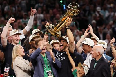 The Boston Celtics accepting the NBA’s 2024 Larry O’Brien Championship trophy