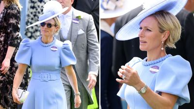 Zara Tindall continues her reign as Ascot’s most stylish royal with bluebell coloured dress, pearl drop earrings and silver accessories