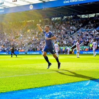 Jamie Vardy's Dynamic Performance Captured In Soccer Match Photo