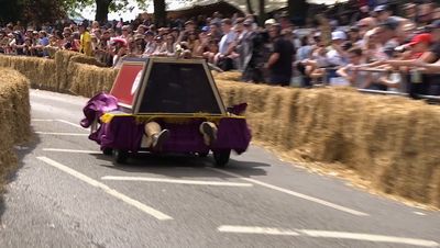 Victory for Houdini coffin as thousands watch wacky Red Bull Soapbox race at London's Alexandra Palace