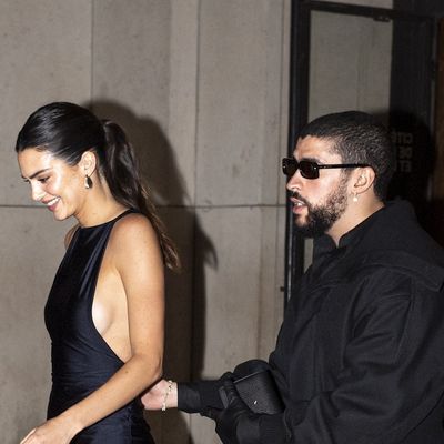 Kendall Jenner Coordinates With Bad Bunny for a Paris Date in a Semi-Sheer Little Black Dress