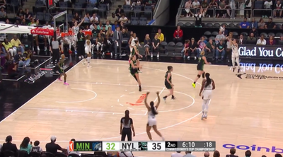 Sabrina Ionescu hit an absolutely stellar 3-pointer from the WNBA Commissioner’s Cup logo during the championship game