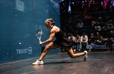 Amanda Sobhy Showcasing Her Skills On The Squash Court