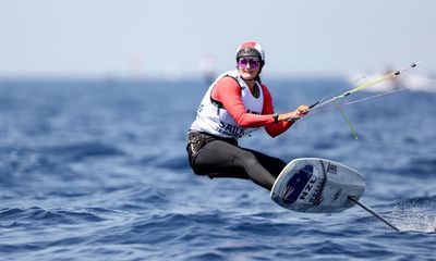 Hook knife and a crash helmet: the New Zealand hopeful preparing for kite foiling’s Olympic debut