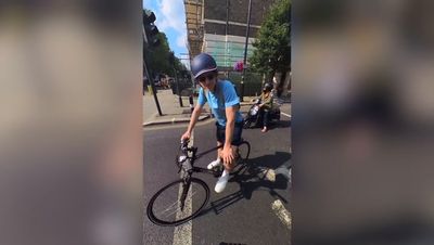 Greg James clipped by van while cycling through central London, in footage recorded by Jeremy Vine
