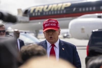 Donald Trump's Plane Arrives In Atlanta For Presidential Debate