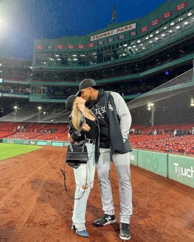 Luis Patiño Celebrates Victory With Wife On Baseball Field