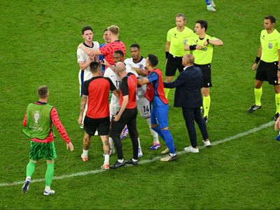 Declan Rice involved in heated altercation with Slovakia manager after England win
