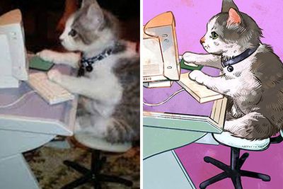 33 Funny Internet-Famous Cat Pics That Got Transformed Into Vibrant Illustrations By This Artist (New Pics)