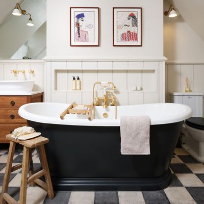 This awkward room was turned into a luxurious family bathroom thanks to these clever layout tricks