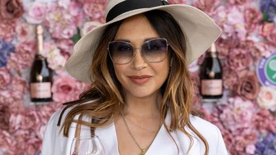 Myleene Klass expertly demonstrates how to nail 2024's waistcoat trend with chic linen two piece and floppy hat for Wimbledon