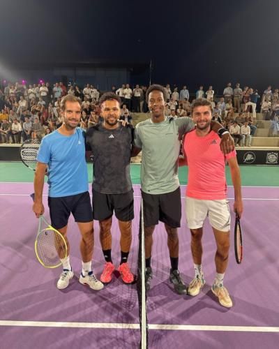 Gael Monfils Enjoying A Casual Tennis Game With Friends