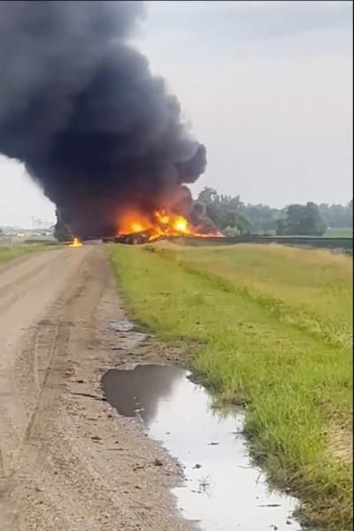 Train Derailment In North Dakota With Hazardous Materials On Fire