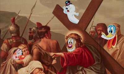 Artwork featuring Christ overlaid with Looney Tunes characters removed by Sydney council after threats of violence