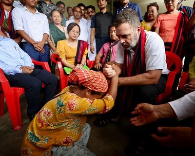 Rahul Gandhi visits flood-hit Assam and strife-torn Manipur to meet affected people