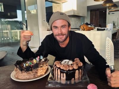 Chris Hemsworth Celebrates With Two Delicious Cakes In Hand