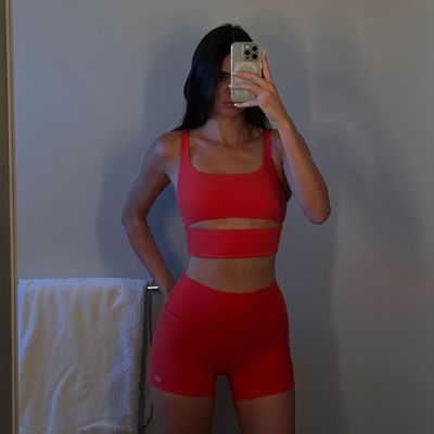 Kendall Jenner Brings the Heat in a Chili Pepper Red, Cut-Out Alo Yoga Set