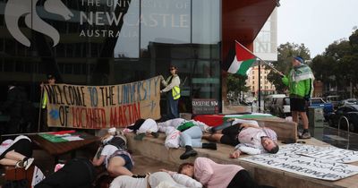 Students for Palestine stage 'die-in' to take aim at uni's partners